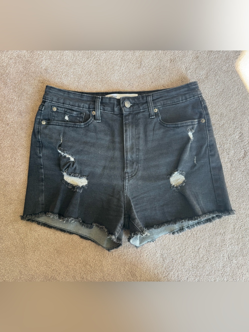 Signature by Levi Strauss Black Distressed Denim Shorts
